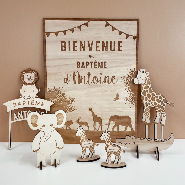 Anniversaire ou baptême thème savane, animaux sauvages
