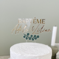 Cake topper baptême personnalisé thème eucalyptus