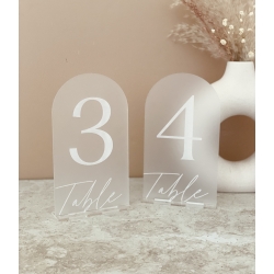 Numéros de table mariage chic, plexiglas blanc opale