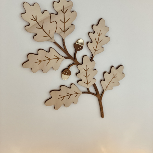 Décoration murale d'automne, branche de chêne en bois