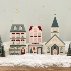 Maisons et chapelle, village de Noël miniature
