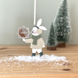 Décoration noël personnalisée boule à neige Forêt magique bois gravé