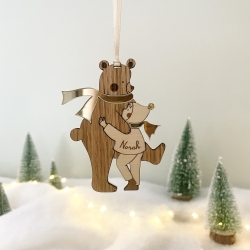 Boule de Noël personnalisée en bois, L'enfant et l'ours