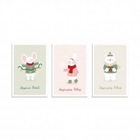Cartes de voeux de Noël ours, lapin et souris