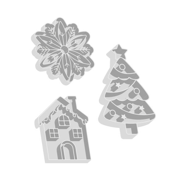 Emporte-pièces de Noël, chalet, sapin et flocon