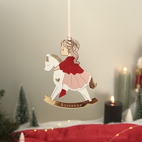 Boule de Noël originale personnalisée Danseuse cheval à bascule