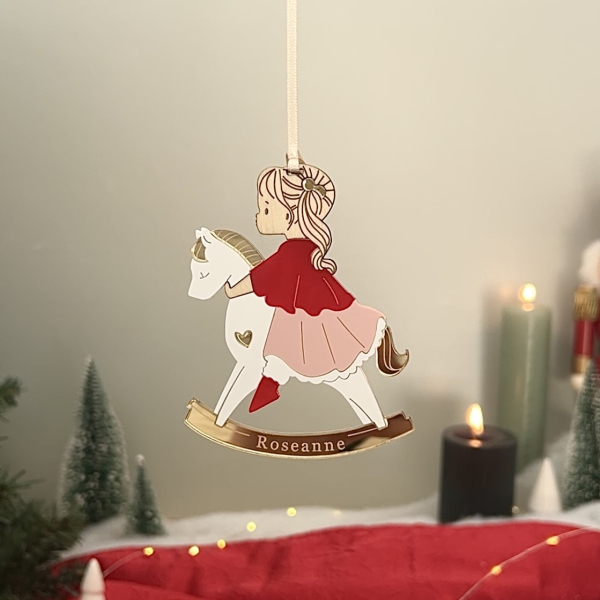 Boule de Noël originale personnalisée Danseuse cheval à bascule