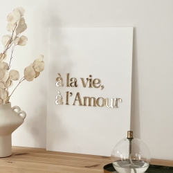 Affiche plexiglas blanc à la vie à l'Amour, style minimaliste chic