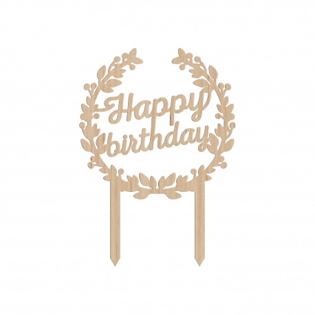 Cake topper happy birthday anniversaire couronne de fleurs