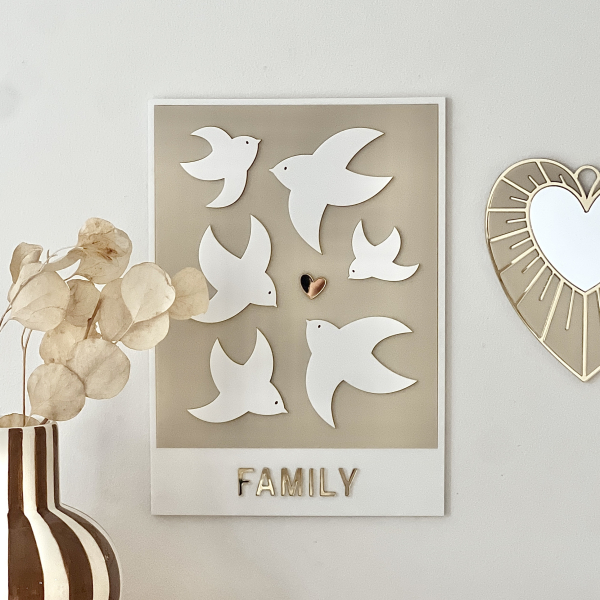 Décoration murale symbolique famille, affiche oiseaux en plexiglas