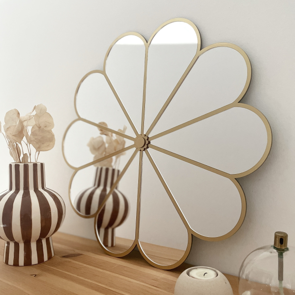 Grand miroir fleur, décoration murale originale et vintage