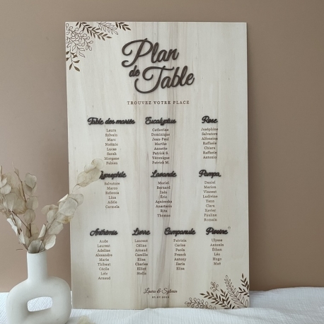 Plan de table en bois personnalisé mariage champêtre