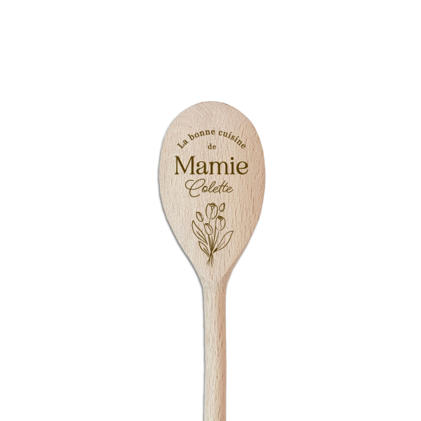 Cadeau fête des grand-mères, cuillère en bois personnalisée tulipes