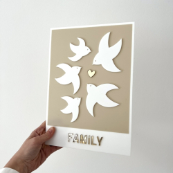Affiche en plexiglas originale, famille 5 oiseaux