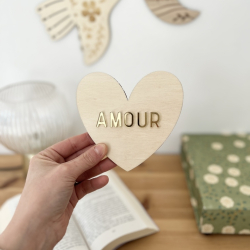 Décoration murale en bois coeur AMOUR plexi miroir champagne