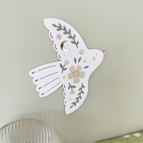 Colombe en fleurs, décoration murale tendance et design