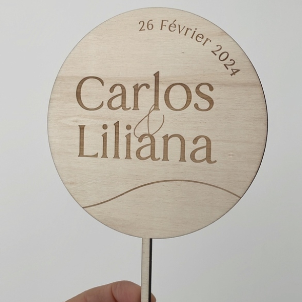 Cake topper mariage en bois rond