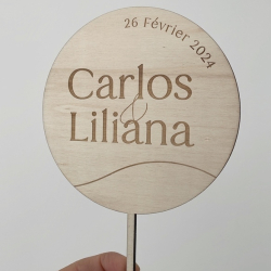 Cake topper mariage en bois rond