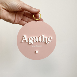 Carte naissance annonce prénom, plexi mat rose poudré
