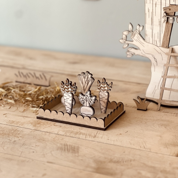 Décoration de Pâques, mini monde en bois, le potager de légumes