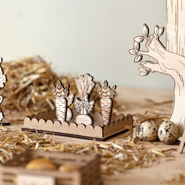 Le mini monde de Pâques en bois, le jardin du lapin