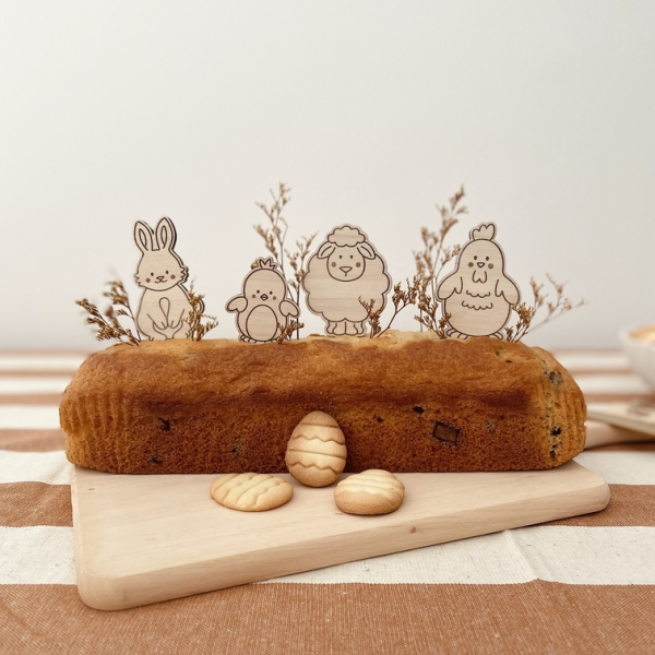 Cake toppers en bois, animaux de Pâques