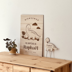 Décoration baptême dinosaure, cake topper en bois