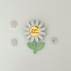 Magnet marguerite personnalisé, remerciements maîtresse, nounou, atsem
