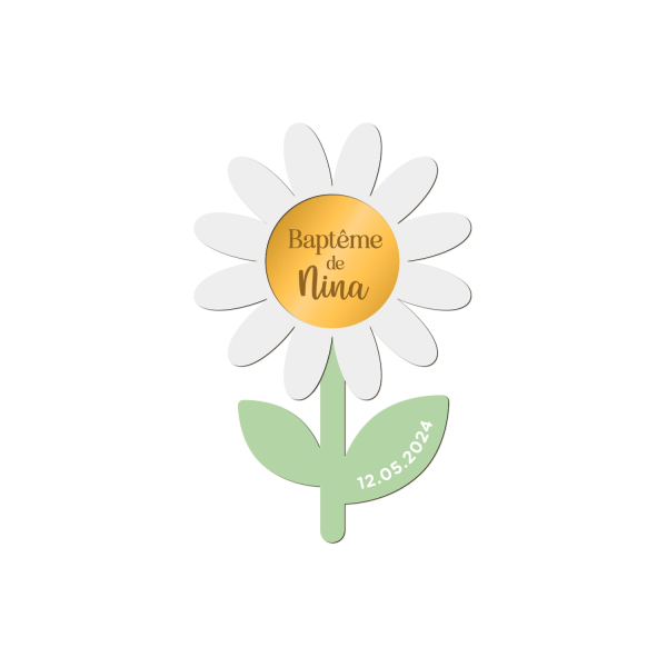 Magnet marguerite personnalisé, cadeau d'invité baptême