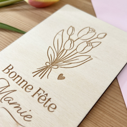 Carte postale en bois bouquet de tulipe, cadeau grand-mère