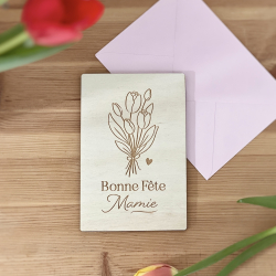 Carte de voeux en bois bouquet de tulipe, cadeau grand-mère