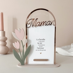Cadeau fête des mères, cadre photo arche avec bouquet de tulipes