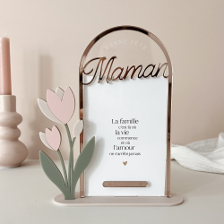 Cadeau fête des mères, cadre photo arche avec bouquet de tulipes