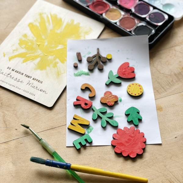 Décoration de carte en bois, remerciements maîtresse nounou