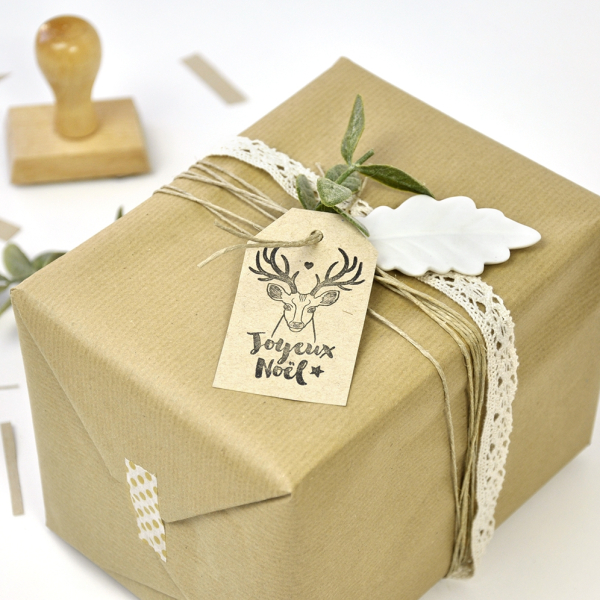 Tampon Joyeux Noël cerf renne étiquette cadeau
