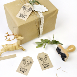 Personnalisation paquet cadeau tampon noel renne cerf