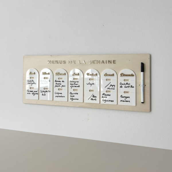 Planning mural en bois effaçable menus de la semaine