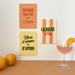 Trio d'affiches plexiglas apéro et dolce vita, décoration murale cuisine