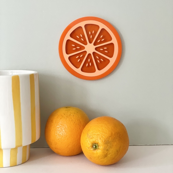 Décoration murale originale agrume, rondelle d'orange en plexiglas