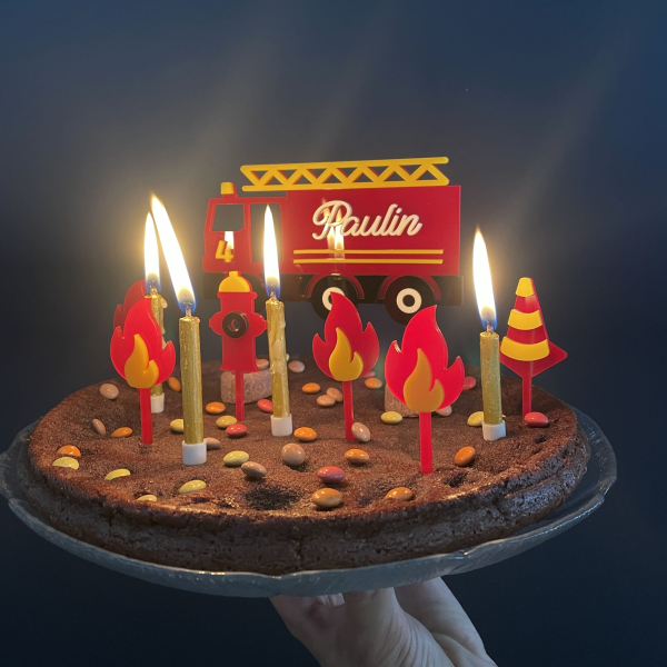 Cake topper anniversaire pompier à personnaliser