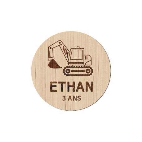 Magnet en bois à personnaliser pelleteuse engin de chantier