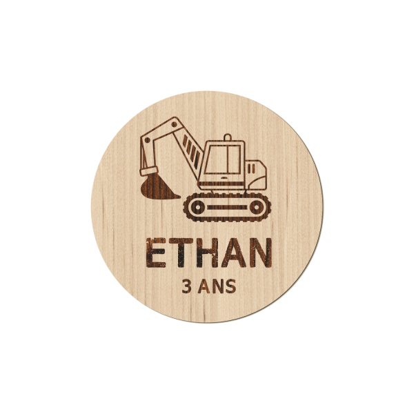 Magnet en bois à personnaliser pelleteuse engin de chantier