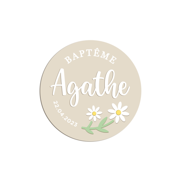 Magnet rond marguerites en plexiglas baptême anniversaire