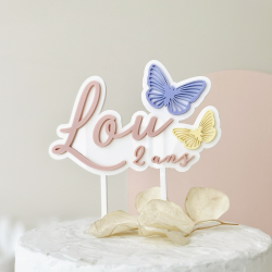 Cake topper papillons en bois et plexiglas à personnaliser anniversaire