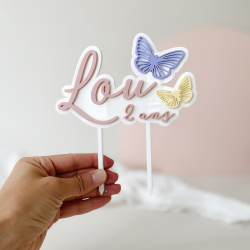 Anniversaire thème papillons, cake topper original à personnaliser