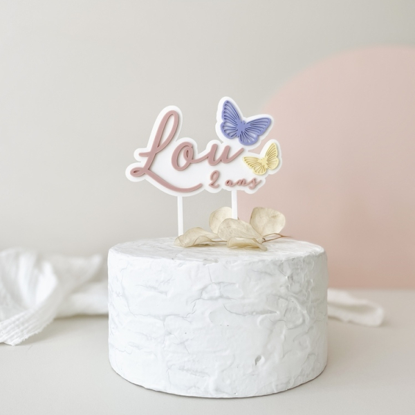 Anniversaire thème papillons, cake topper original à personnaliser