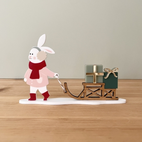 Village de Noël miniature, Léontine la lapine et sa luge