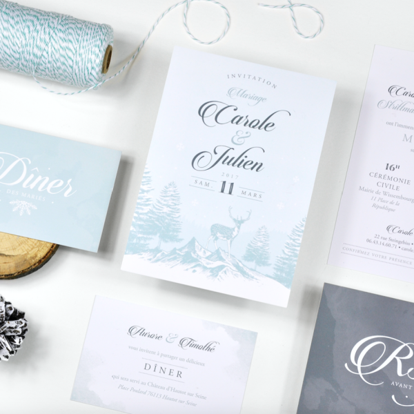 Invitation mariage personnalisée thème hivernal bleu glacé