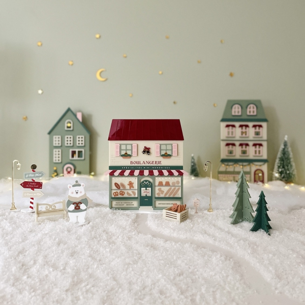 Village miniature de Noël plexiglas, décoration sapin à poser