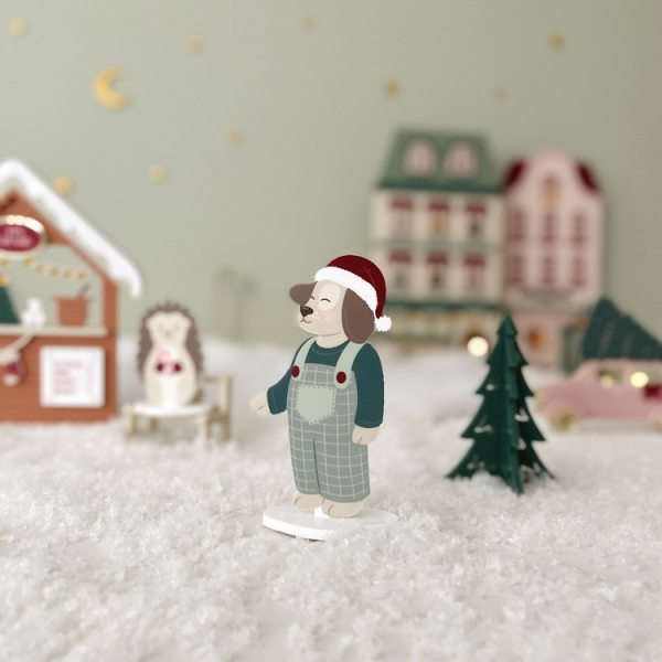 Décor de Noël artisanal, Cyprien le chien à salopette